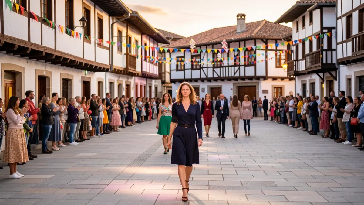 Imagen genérica: Escena de un desfile de moda organizado en el Paseo de Gernika-Lumo, con arquitectura tradicional y luz de tarde.
