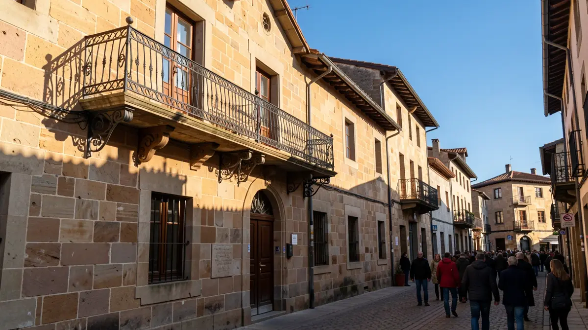 Sunny facade of the Gorliz town hall.
