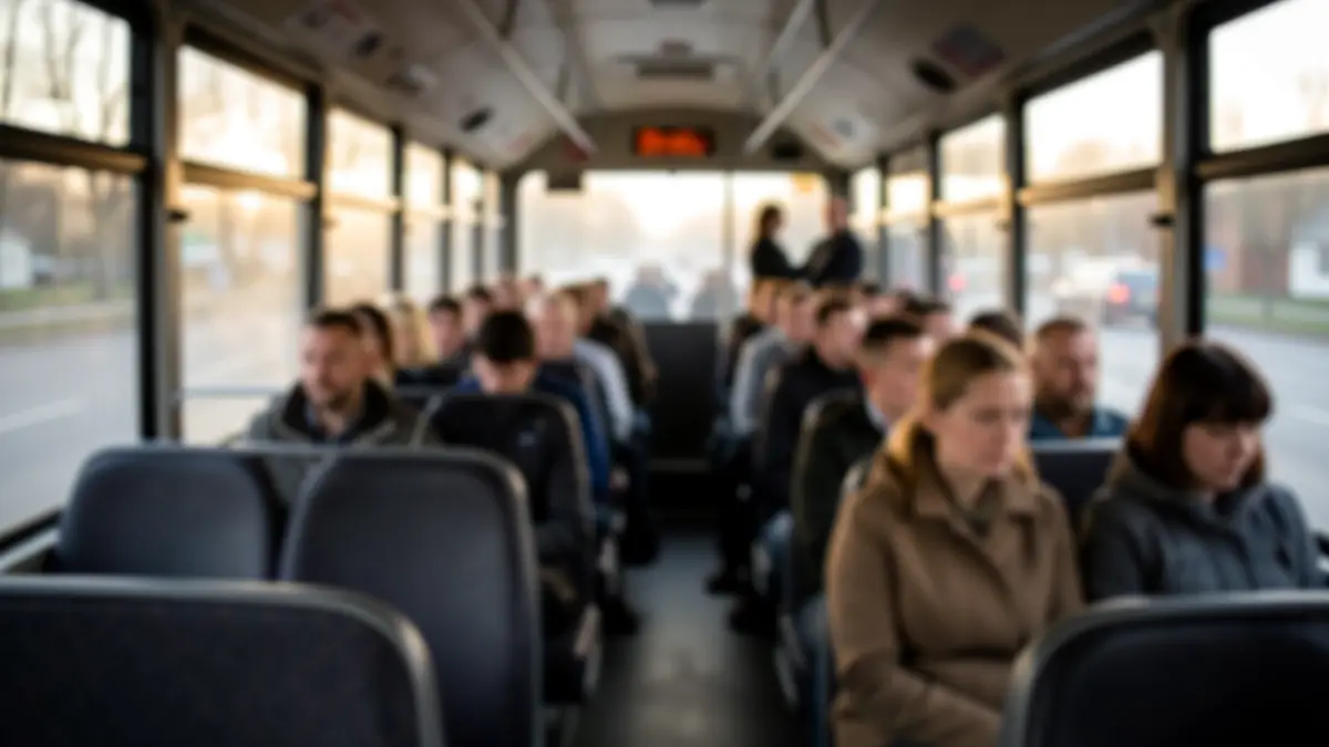 Interior of a school bus illuminated by the morning, with empty seats.