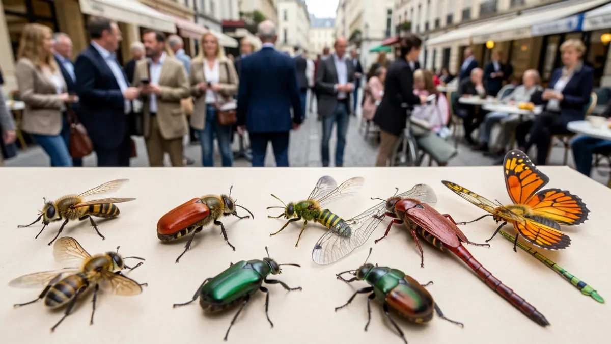 Photograph of the insect exhibition, showcasing various insects with vibrant colors.