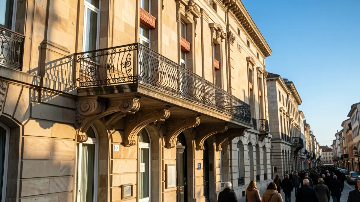 Imagen genérica: Fachada de un ayuntamiento vasco con balcón y barandilla, luz de sol de la tarde proyectando sombras.