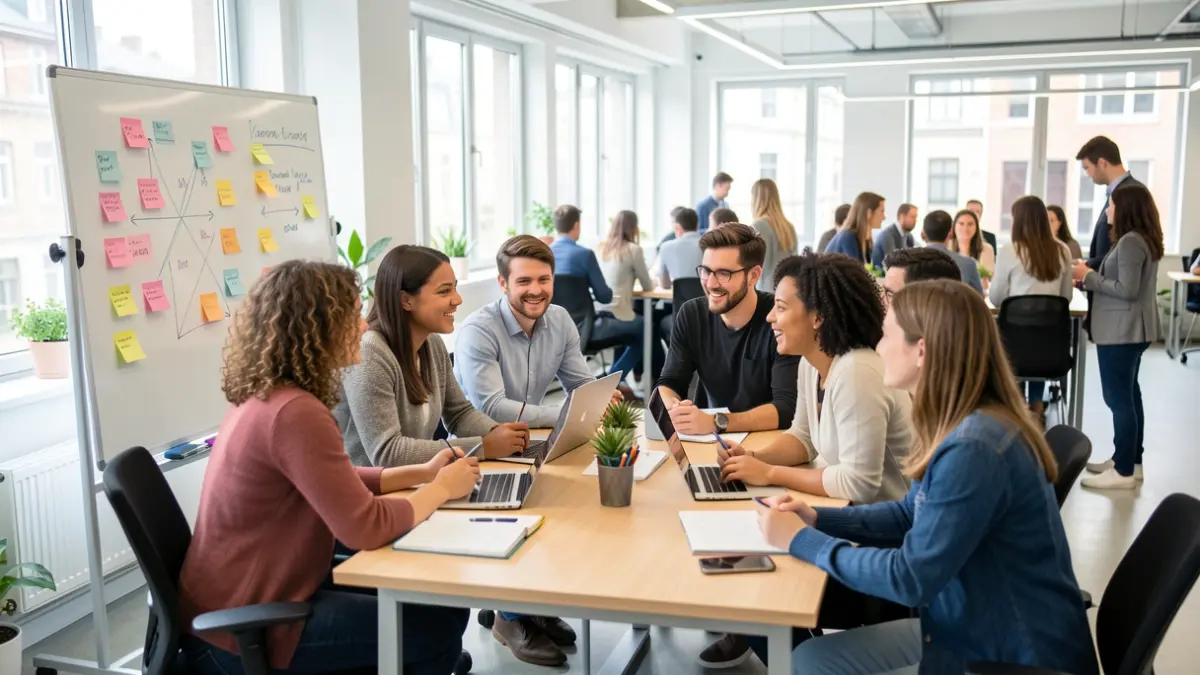 Un grupo de trabajo colaborando alrededor de una mesa, representando el emprendimiento y el trabajo en equipo.