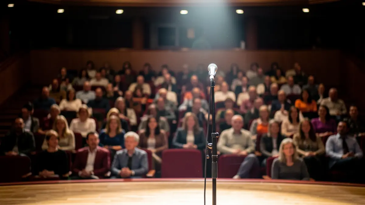 Imagen genérica de un escenario de teatro con micrófono y luz.