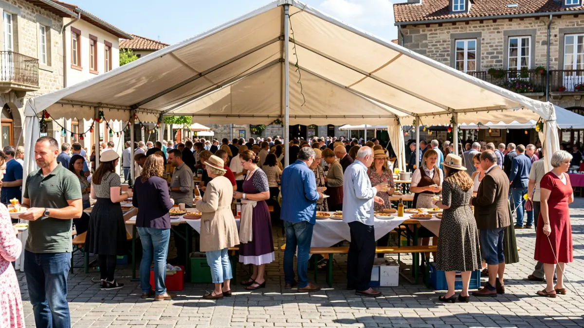 Imagen genérica: muchas personas reunidas bajo una carpa en un día soleado.