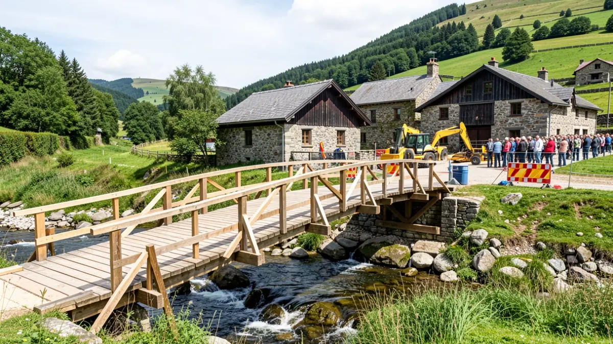 Construcción de la nueva pasarela sobre el arroyo Trobika en Mungia.
