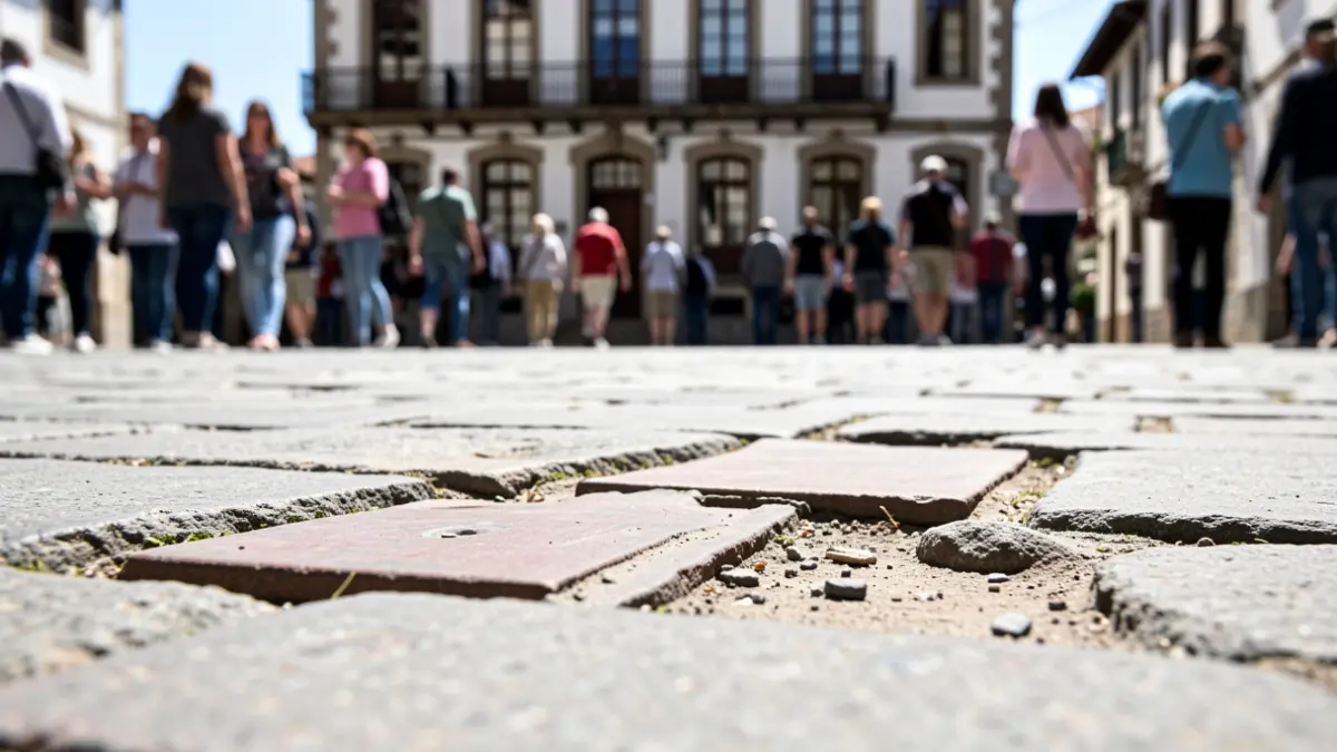 Close-up image of a worn sidewalk in Mungia, under the sun.