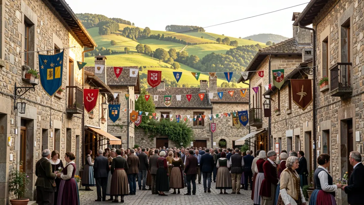 Imagen genérica de una plaza de un pueblo vasco en ambiente festivo.