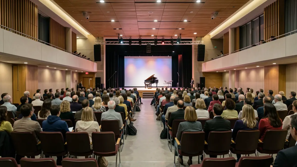 Imagen genérica del interior de un centro cultural con escenario y asientos vacíos.
