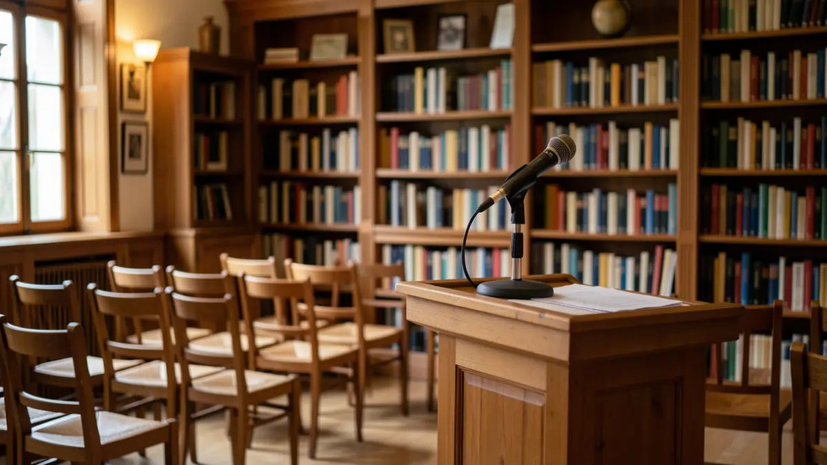 Imagen genérica para un evento cultural, interior de una biblioteca o sala de actos.