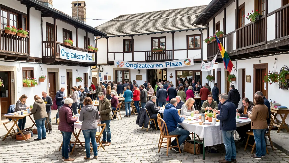 Generic image of a town square in the Basque Country hosting a well-being event.