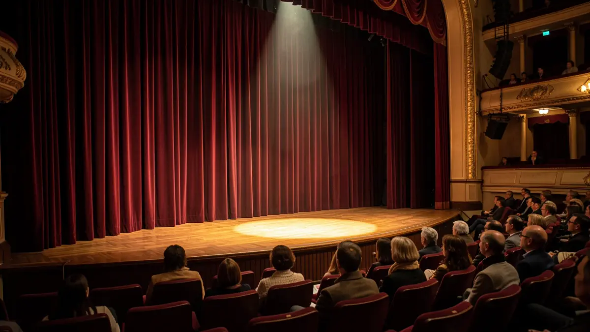 Interior de un teatro con el escenario y butacas vacías.