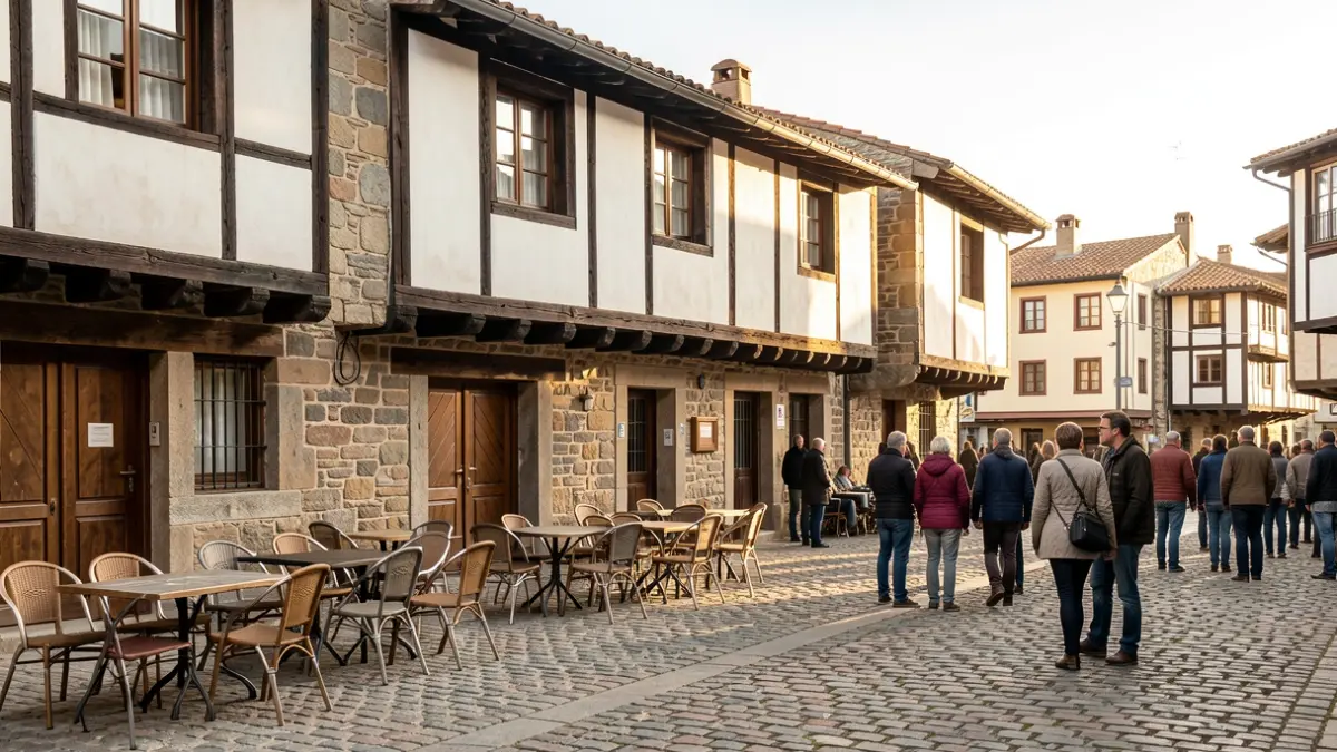 Generic image of a traditional building facade in a Basque Country plaza.
