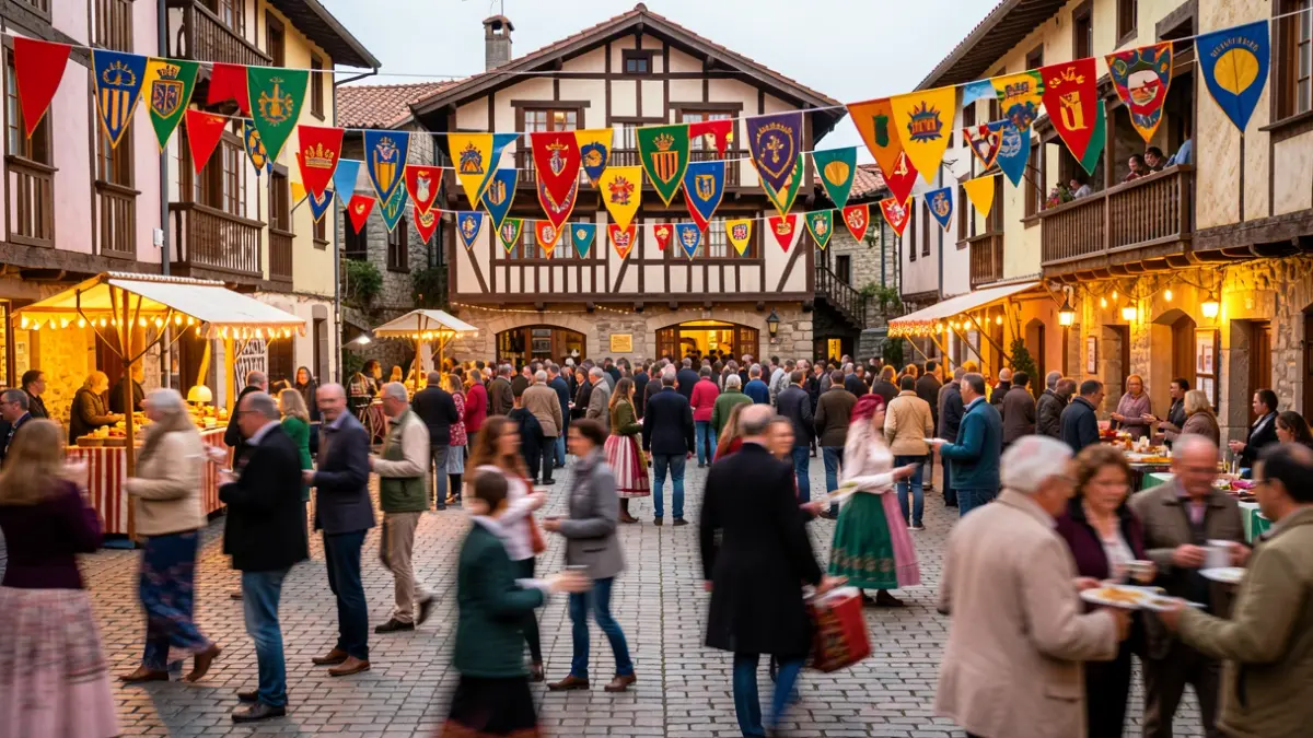 Imagen genérica: Ambiente festivo de Ugao, gente y arquitectura tradicional.