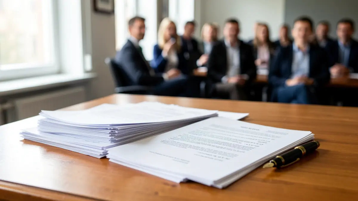 Administrative documents on a desk in an office setting.