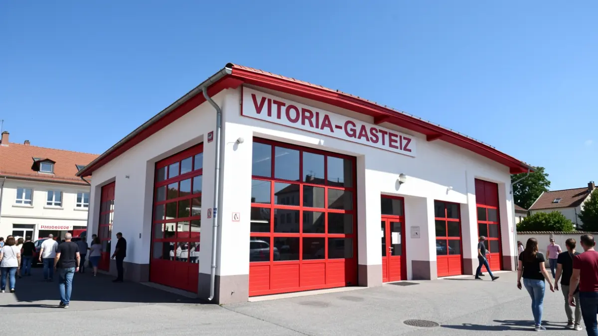 Generic image of a Vitoria-Gasteiz fire station facade under the sun.