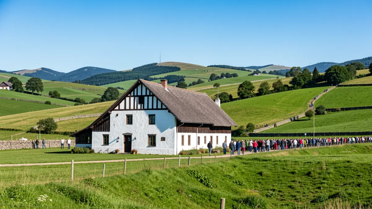 Generic image of a green Euskadi landscape with a traditional farmhouse.