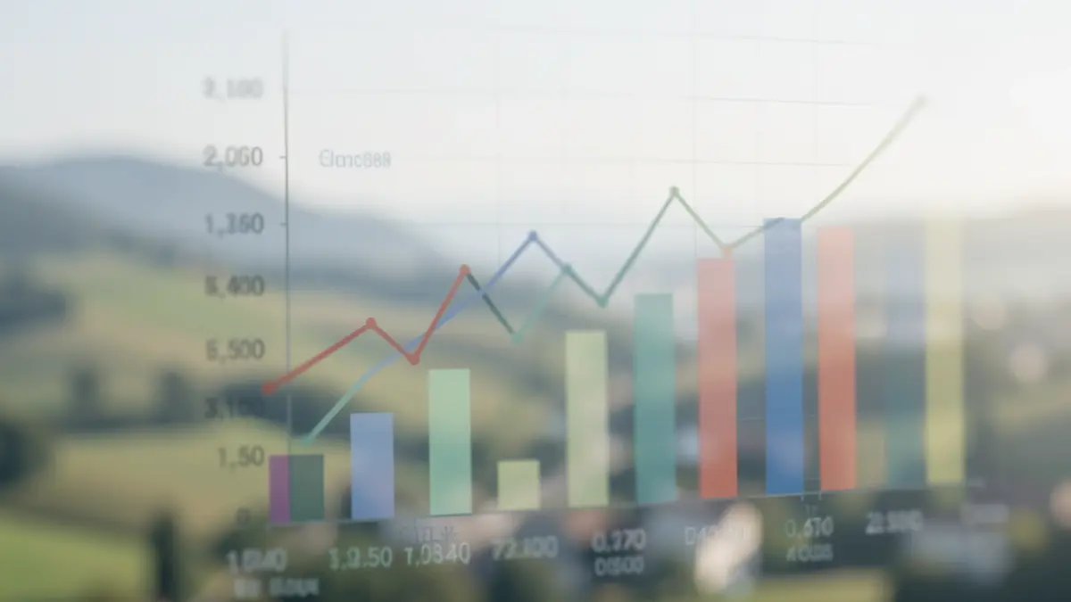 Generic image: Abstract representation with blurred numbers and graphs over a Euskadi landscape, soft, professional lighting.