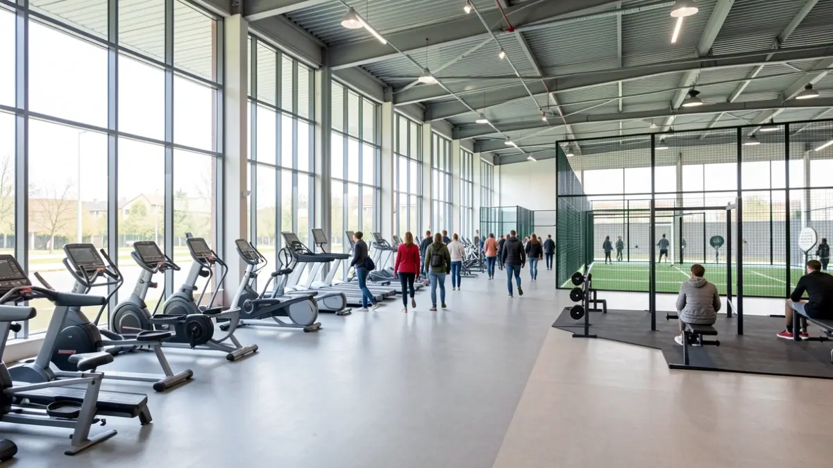 Amorebieta-Etxanoko kirol-instalazio moderno bat, gimnasio zabala eta padel pista estali berria dituena.