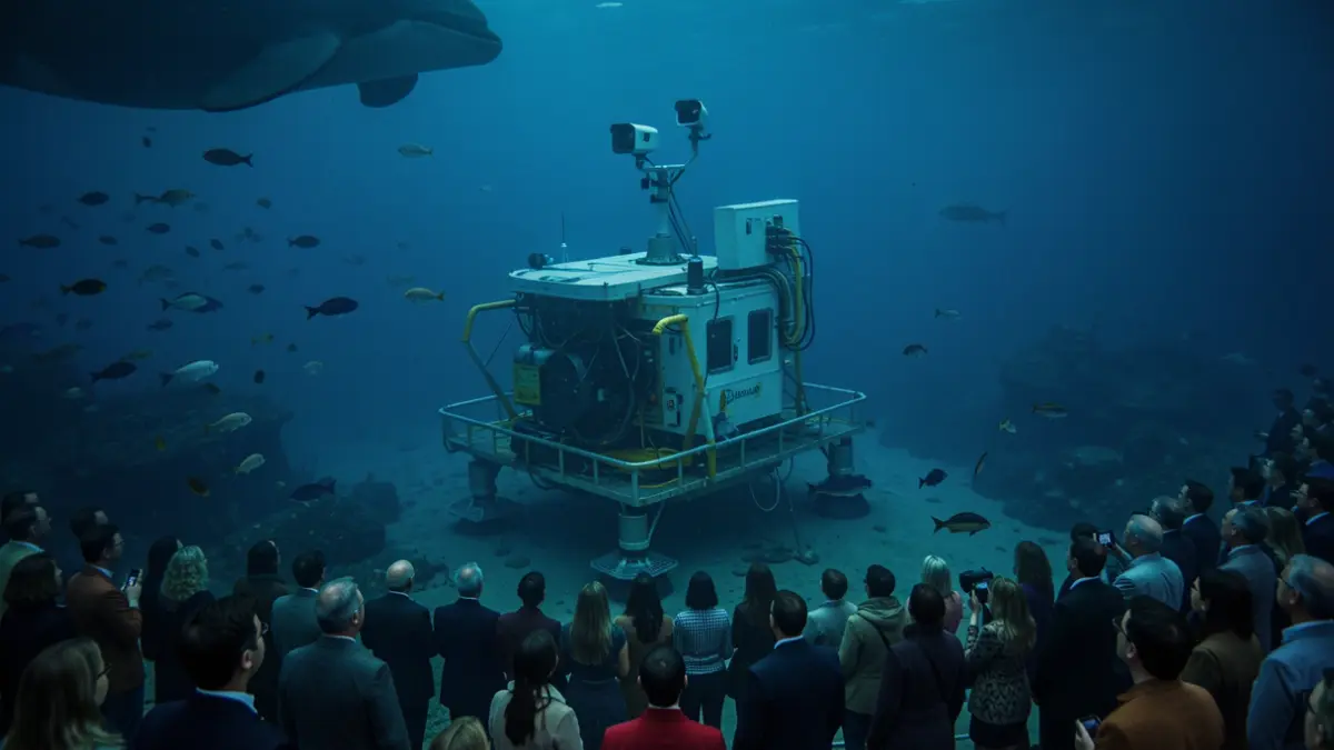 Imagen de un lander submarino utilizado en el proyecto ItsasLANDER, con fauna marina alrededor.