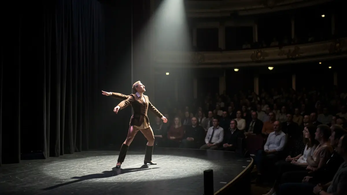 Generic image: a dancer illuminated by a spotlight on a dark stage, with blurred audience in the background.