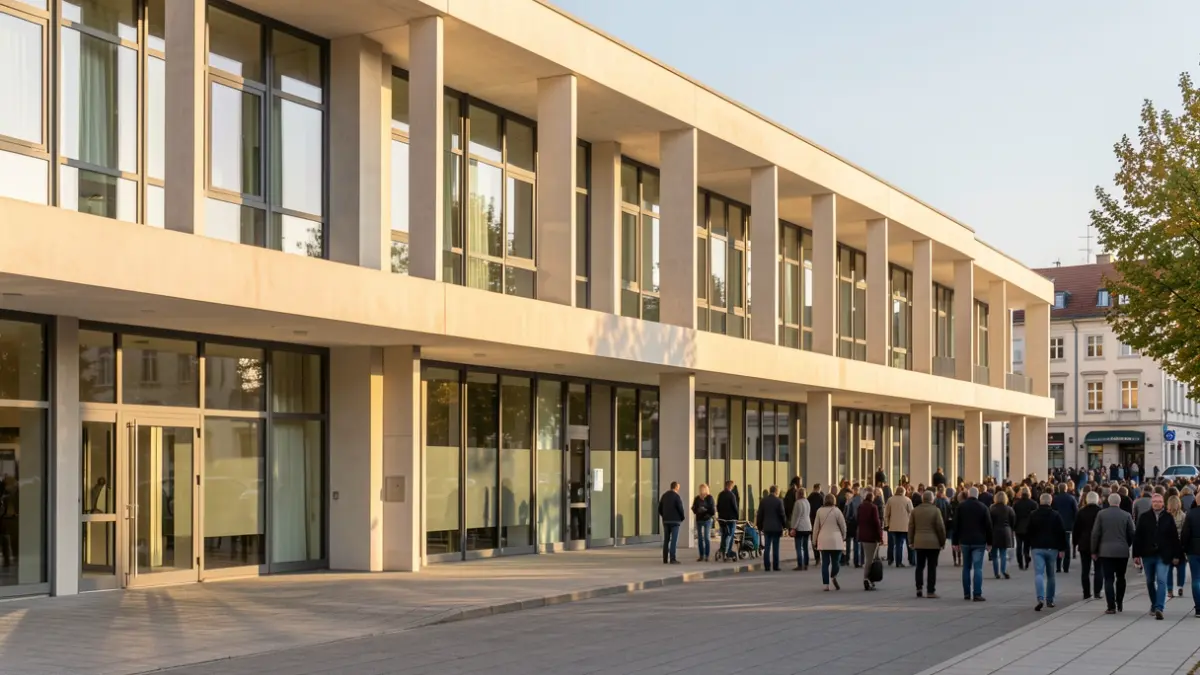 Generic image of a modern Euskadi town hall facade in the afternoon light.
