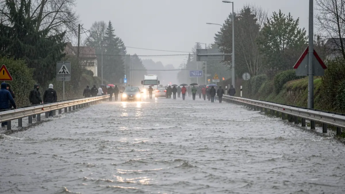 Etxebarriko N-634 errepide uholdua euri zaparrada gogorrean.