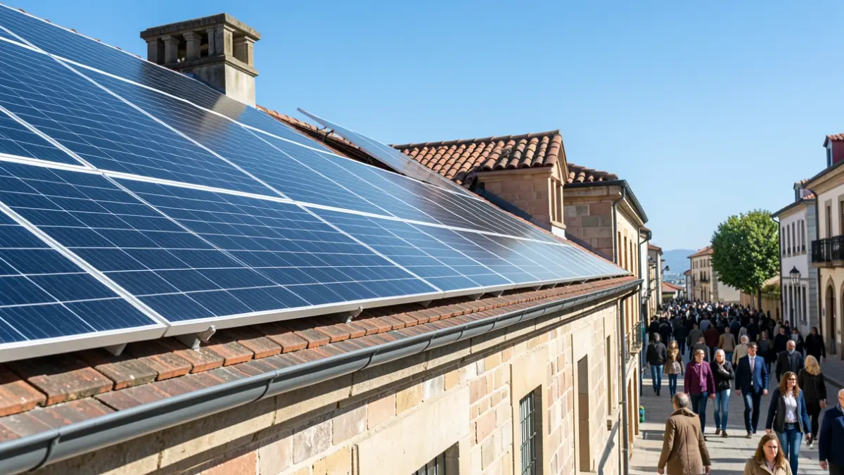Paneles solares instalados en el tejado de un edificio en Mutriku.