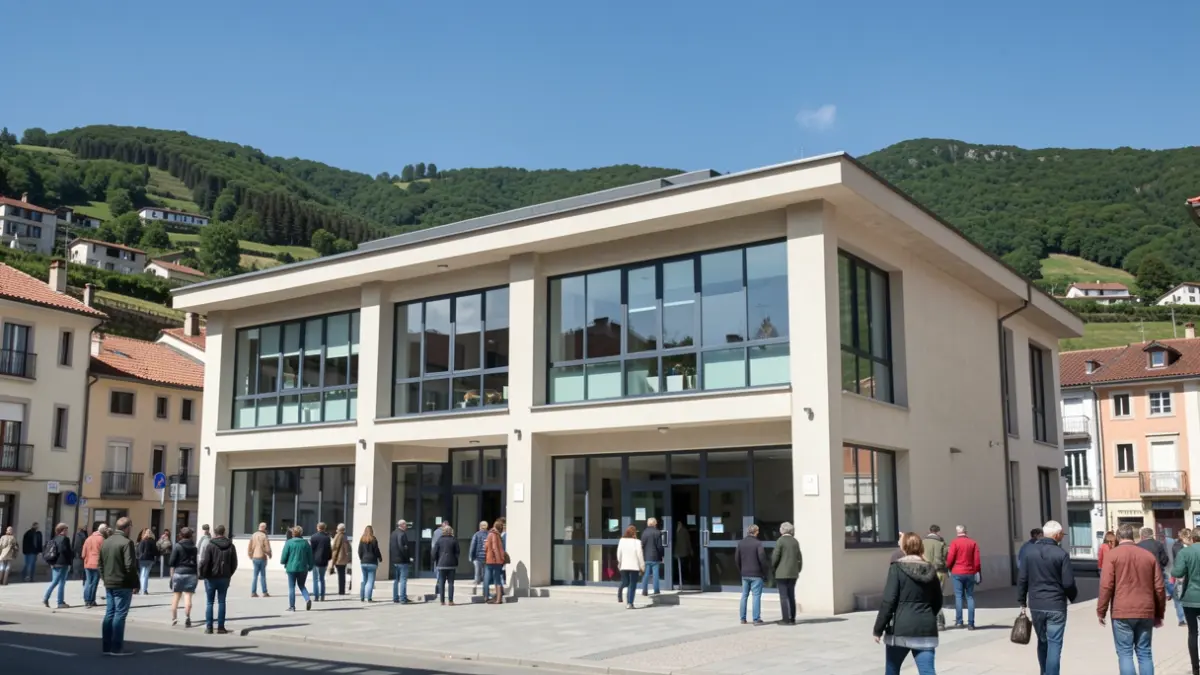 Generic image: with clean lines and large windows, set against a backdrop of green hills under a clear blue sky.