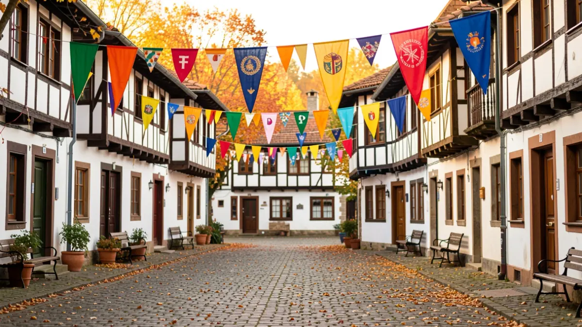 Generic image of a town square in Euskadi decorated for the San Nikolas festivities.