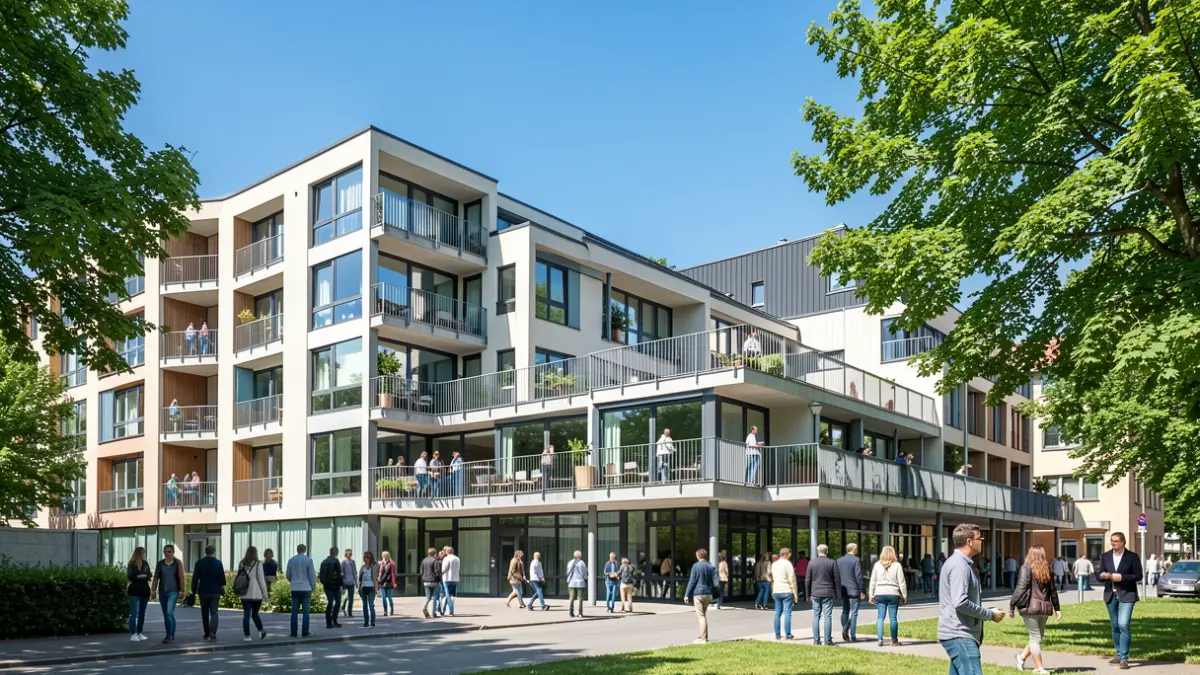 Generic image: Exterior of a modern student residence hall on a university campus in the Basque Country, sunny.