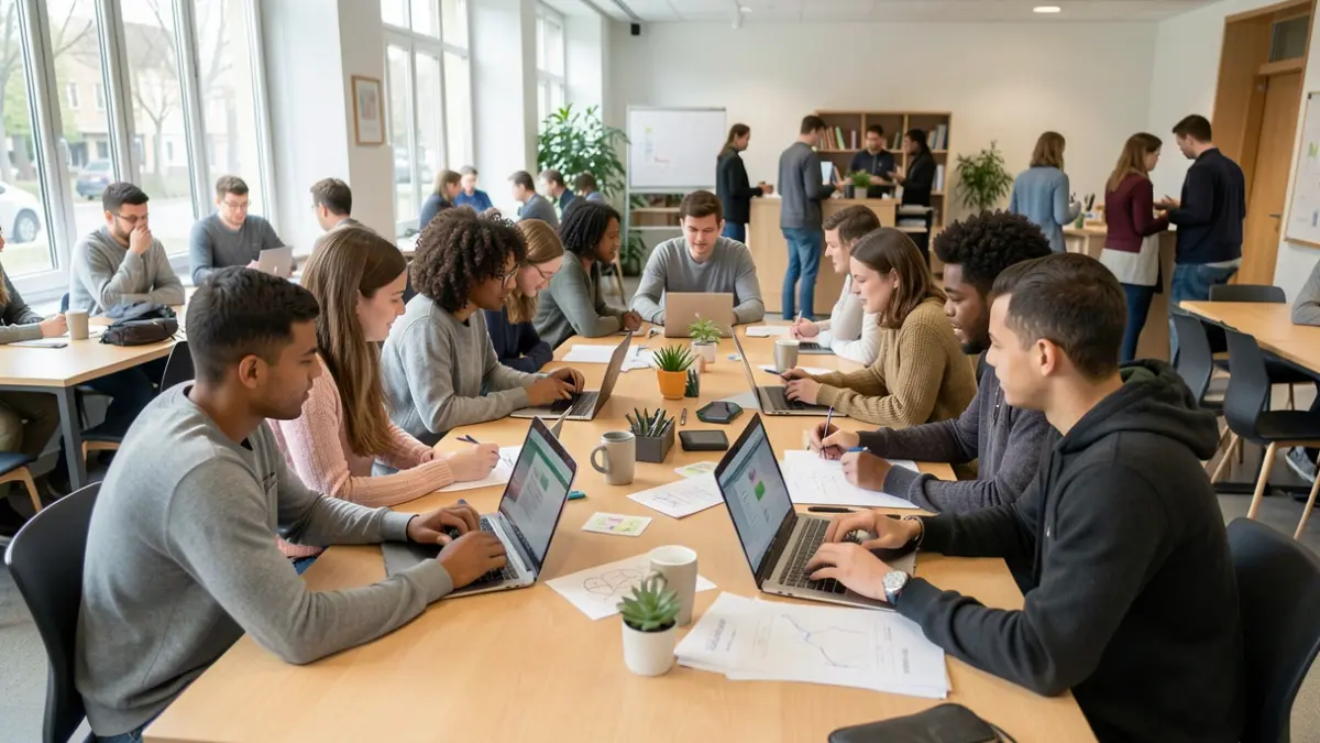 Generic image of a group of young people working around a table, generating new ideas.